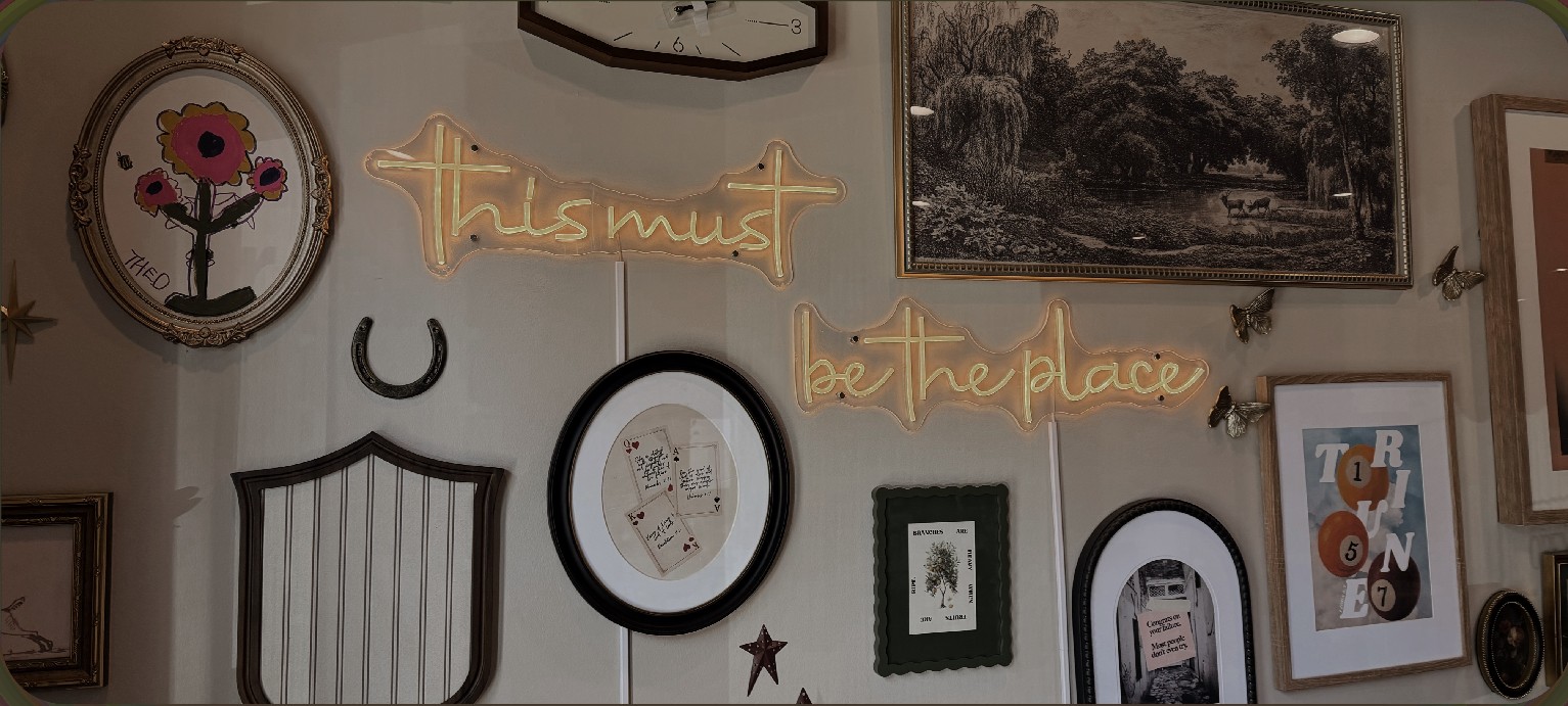 The warmly decorated interior of Bibles and Coffee Cafe